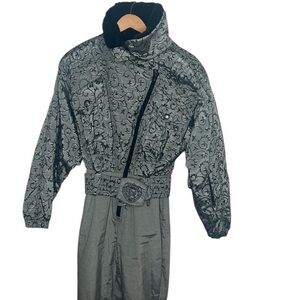 NILS Silver Black Scroll One Piece Ski Snow Suit Women Size 12